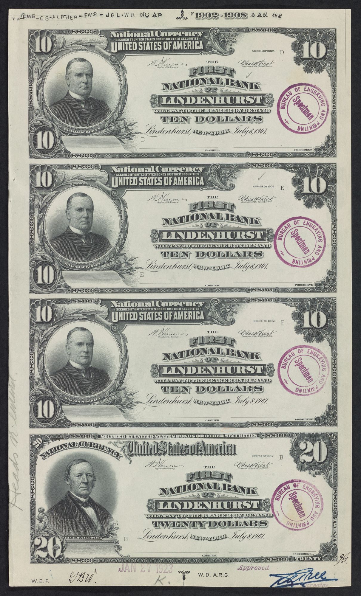 Sheet of $10 bills. 