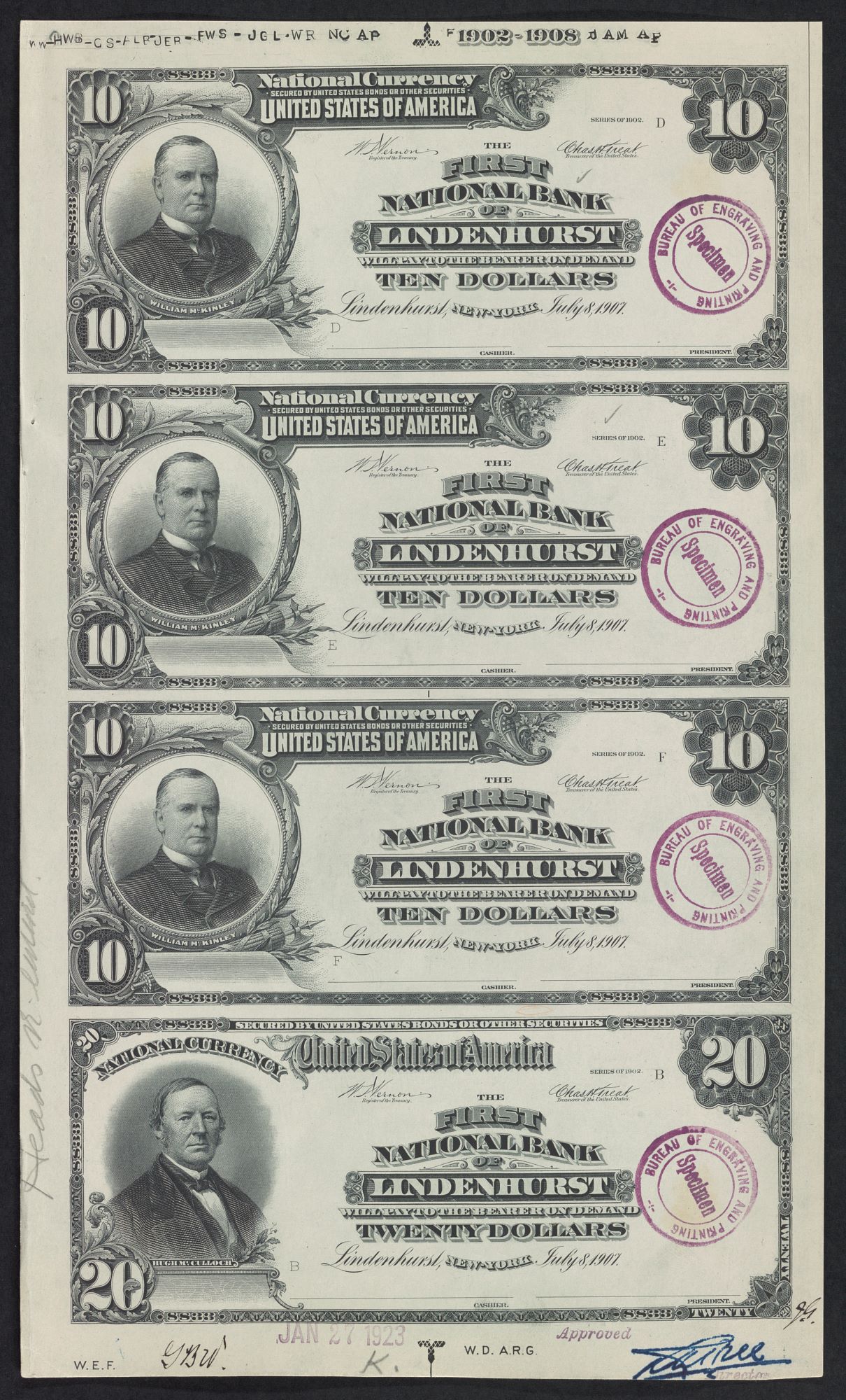 $10 banknotes issued by 1st National Bank of Lindenhurst